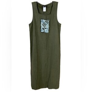 Dare To Dress Vintage Sleeveless Linen Green Floral Langenlook Dress 5